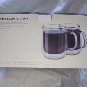 Williams Sonoma Double Wall Coffee Mugs - Clear. NEW IN BOX